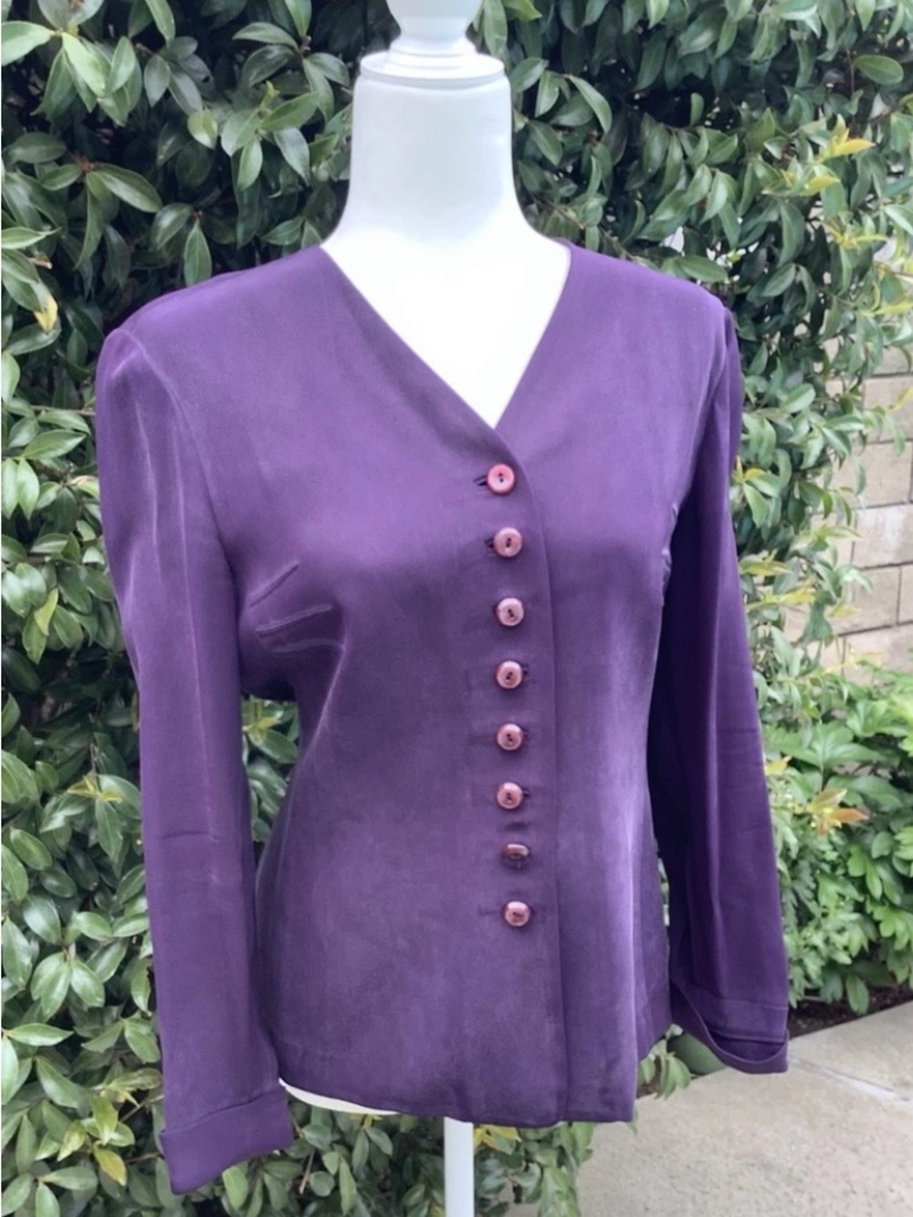 Dana Buchman Plum V-Neck Button-Front Lightweight Jacket
